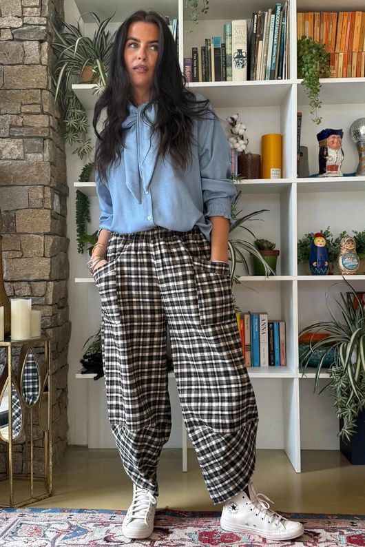 Jasper Plaid Brushed Cotton Shelby Barrel Pant Heritage Green